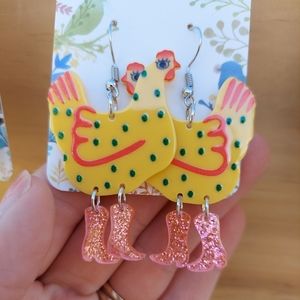 COPY - Chicken Earrings with Cowboy Boots, Lightweight and Funny